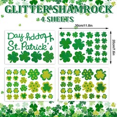 4 Sheet St. Patrick’s Day Window Clings Glitter Green Shamrock Window Decals Dou