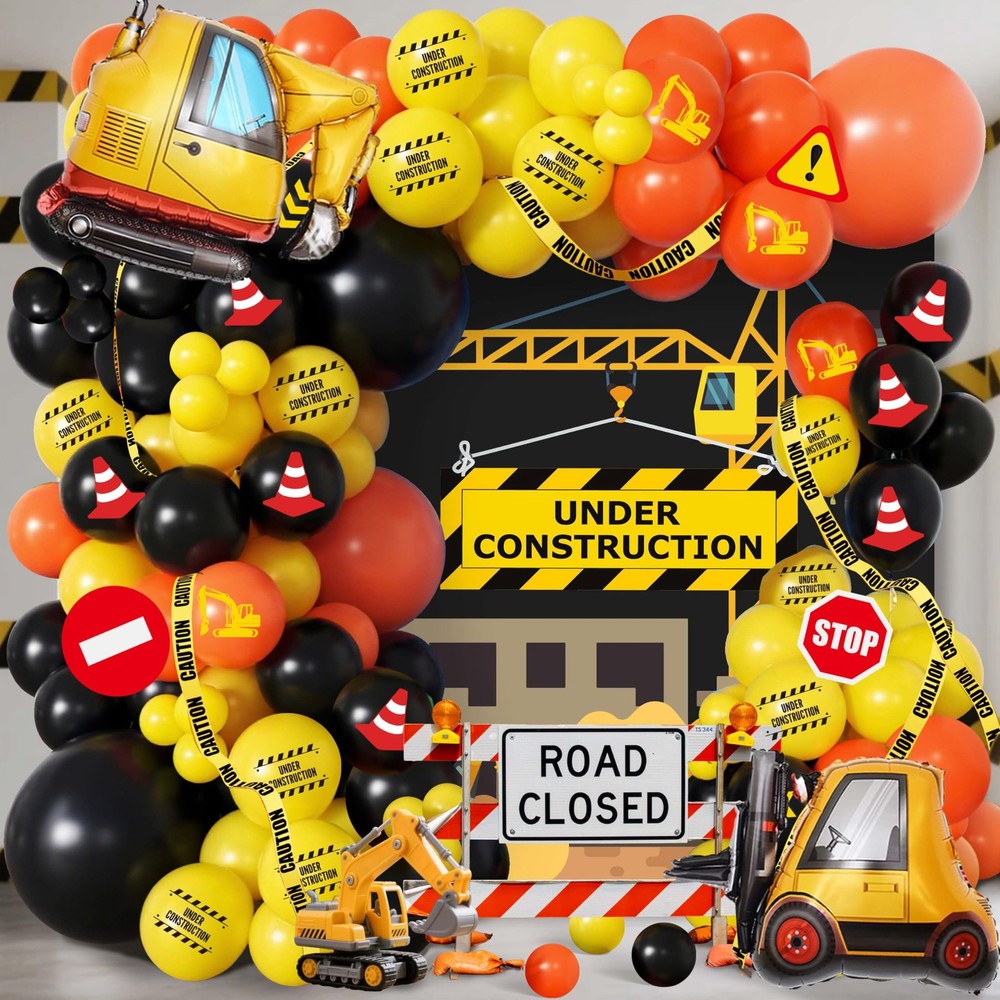 102pcs Construction Birthday Party Decorations Balloon Garland Arch Kit