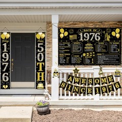 50th Birthday Party Decorations, Black Gold Backdrop, Balloons, Sash & Banners,
