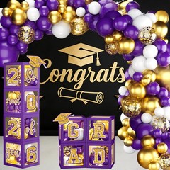 Graduation Decorations Class of 2026, Purple and Gold Graduation Decorations