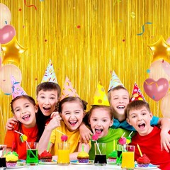 2 Pack Gold Tinsel Backdrop Foil Fringe Curtains Door Streamers Party Decor