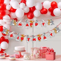 Tom & Jery Happy Birthday Banner – Classic Cartoon Theme Party Decoration – F…