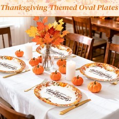 50 Pcs Oval Thanksgiving Paper Plates, 12 x 10 Inch Large Disposable Thanksgi…