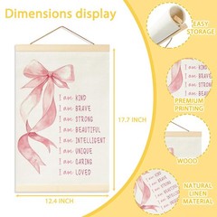 Pink Bow Wall Decor for Girls Room, Preppy Positive Affirmations Wall Decor B…