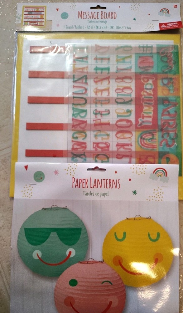 Sunshine And Rainbows Tabletop Message Board And A 3pk Of Paper Lanterns.