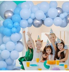 Blue Balloon Garland Arch Kit, 135 Pieces, 18″ 12″ 10″ 5″ Blue & Silver Latex