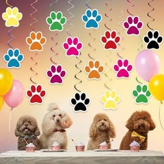 24 Pcs Dog Paw Prints Themed Party Hanging Swirl 8 Colors Puppy Multicolor