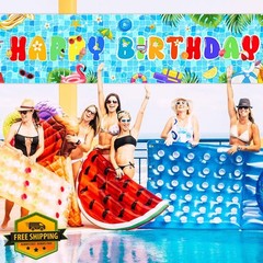AIBIIN Pool Birthday Banner Summer Swimming Pool Birthday Yard Sign Decoratio…