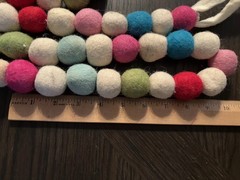 Felted Wool Pom Pom Garland Mini Ball 1”- 6 feet Christmas Holiday Multi-Colored