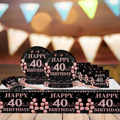 Rose Gold Birthday Tableware,40th Birthday Decorations for Women,61Pcs Rose Gold
