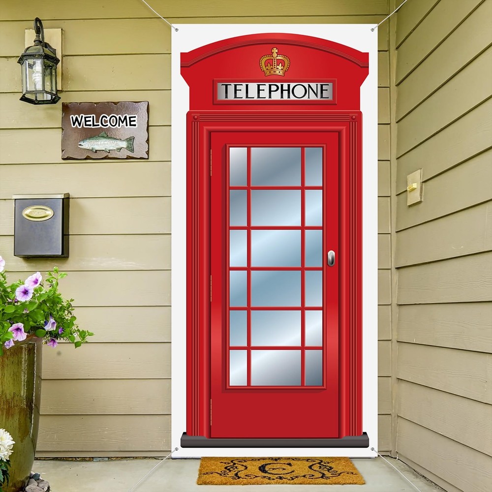 English Phone Booth Door Cover, Large Fabric Red Telephone Box Large,