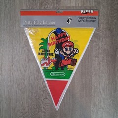Vintage Super Mario Bros Happy Birthday Party Flag Banner Decoration 1989