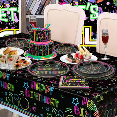 Glow Neon Party Supplies – Glow in the Dark Happy Birthday Plates and Fluorescen