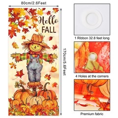 Fall Door Banner Cover Scarecrow Pumpkin Leaves Hanging