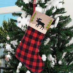 Christmas Stocking Sock Plaid Elk Party Gift Candy Bag Hanging Pendant Tree