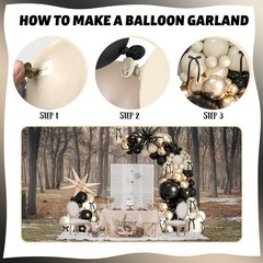 Black White Gold Balloon Garland Kit, 115Pc Beige Sand Black Cream Metallic G…