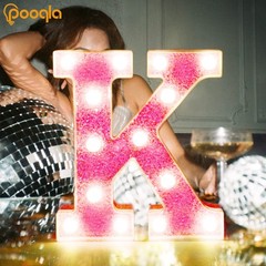 LED Marquee Letter Lights, Pink Glitter Alphabet Sign Battery Powered Night L…