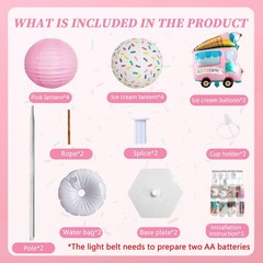 Ice Cream Balloon Column Stand Kit and Paper Lantern 2 Sets 5 Feet with Reusa…