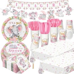 405 Pcs Pink Elephant Style Baby Shower Decorations for Girl, It’s a Girl