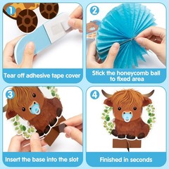 12Pcs Greenery Highland Cow Honeycomb Centerpieces Blue Highland Cattle Party…