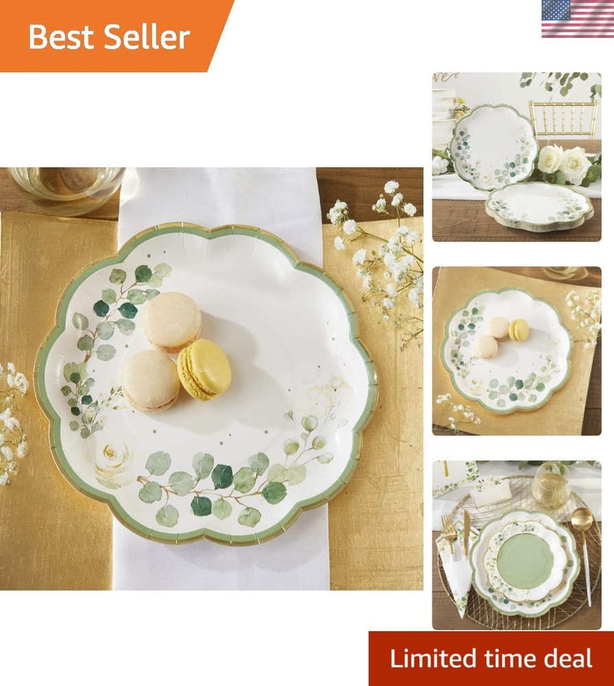 Set of 16 Sage Green Eucalyptus Plates – Ideal for Elegant Gatherings