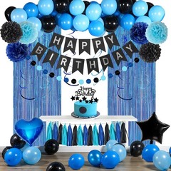 Blue and Black Happy Birthday Party Decorations kit for Boys Men Women with H…