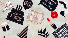 32 PCS Pink Rose Gold Black 60th Birthday Photo Booth Props Party Supplies