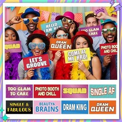24 Designs Fun Photo Booth Props Fun Colorful Party Sign Decor Double Sided 11×5