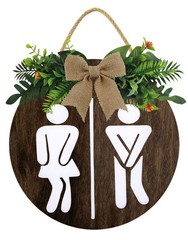 KPSheng Unisex Bathroom Front Door Sign Funny Wreaths Hanging Wooden Plaque D…