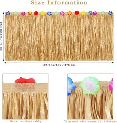 4 Pack Thickened Grass Table Skirt Natural with Hibiscus Flowers 400g Hawaiian