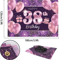 Happy 38Th Birthday Banner Backdrop – 38 Birthday Party Decorations Supplies for