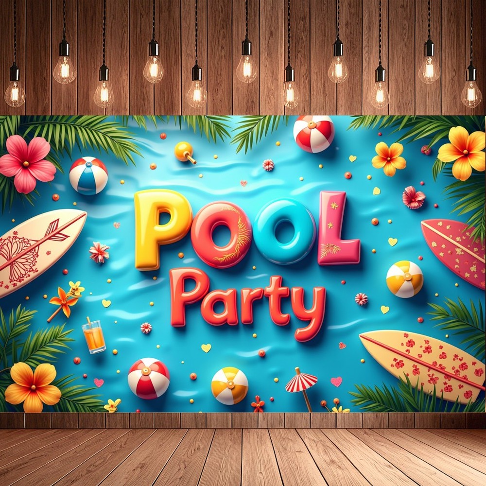 Pool Party Banner Backdrop for Summer Beach Theme Decorations Background Party
