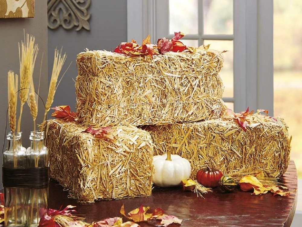 Small Country Hay Bale Fall Accent Decorative Natural Straw Decor 6″ x 13″ #888