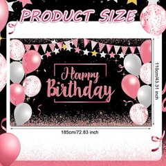Birthday Decorations Backdrop Banner 72.8×43.3 Inch Pink Black Photo Background