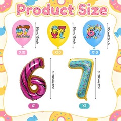 67 Donut Balloons Set, 32 Inch Number 6 7 Foil Balloon with 30 PCS Colorful L…