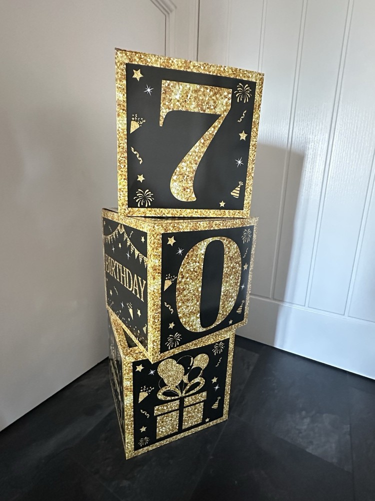 70th Birthday Decorative Boxes Stackable Cubes Black And Gold