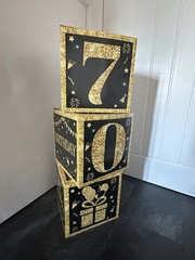 70th Birthday Decorative Boxes Stackable Cubes Black And Gold
