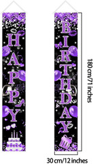 Purple Happy Birthday Banner Glitter Purple Black Birthday Party Decorations for
