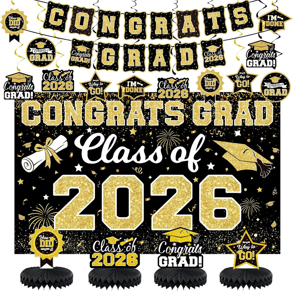 2026 Graduation Decorations Set – Class of 2026 Congrats Grad Backdrop Banner