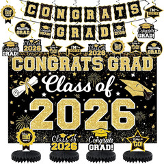 2026 Graduation Decorations Set – Class of 2026 Congrats Grad Backdrop Banner
