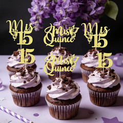 24 Piece Mis Quince Cupcake Topper 15Th Birthday Decorations Cheers 15 Years Gol