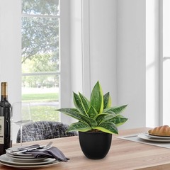 Hollyone Artificial Snake Plants 9″ Faux Agave 9 inches, Green #3-black Pot
