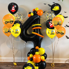 Construction Balloons, 12 Inch Black Yellow Orange Confetti Truck Construction P