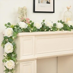 2Pcs 13Ft Artificial Eucalyptus Garlands with Flowers – 8 Roses, Faux Floral