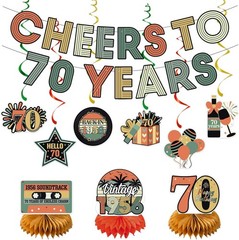 70Th Birthday Decorations Women Men, Cheers to 70 Years Banner Centerpieces Hang