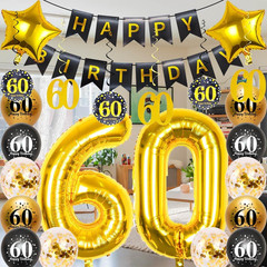 Black Gold 60Th Birthday Decorations Kit for Men & Women, Includes 32In Number 6
