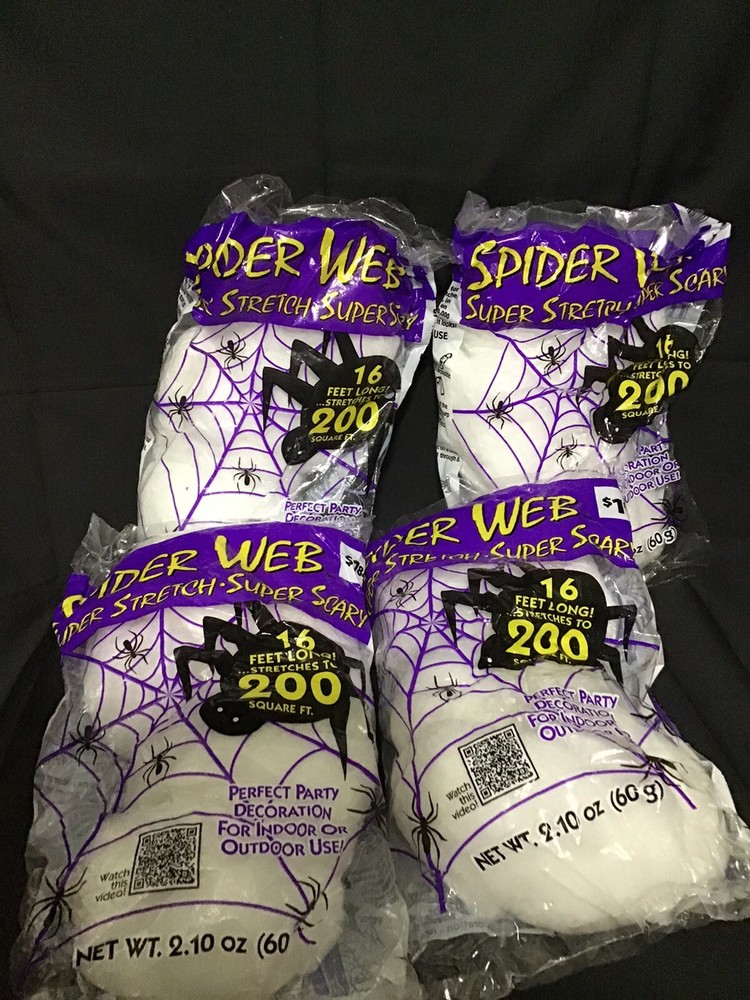 4 Bags —Super Web —Super Stretch Super Scary 16 Ft Long 200 Sq. Ft.