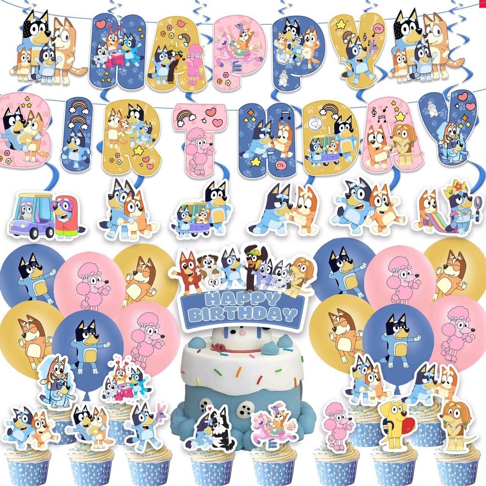 Cartoon Herding Dog Birthday Party Supplies Set , Banner Balloon Cake Topper