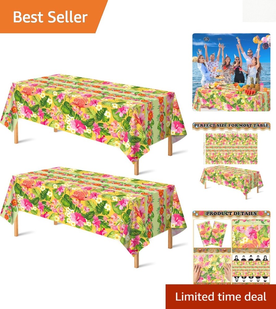 Vibrant 2 Pack Hawaiian Tablecloths 51.2×86.6 Inches for Summer Luau Parties