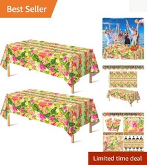 Vibrant 2 Pack Hawaiian Tablecloths 51.2×86.6 Inches for Summer Luau Parties